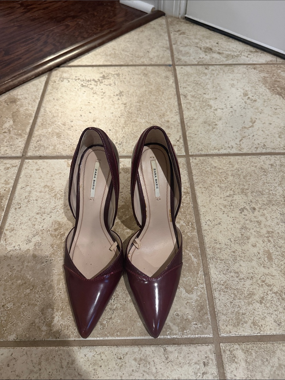 Zara Burgundy Patent Pointed-Toe Pumps